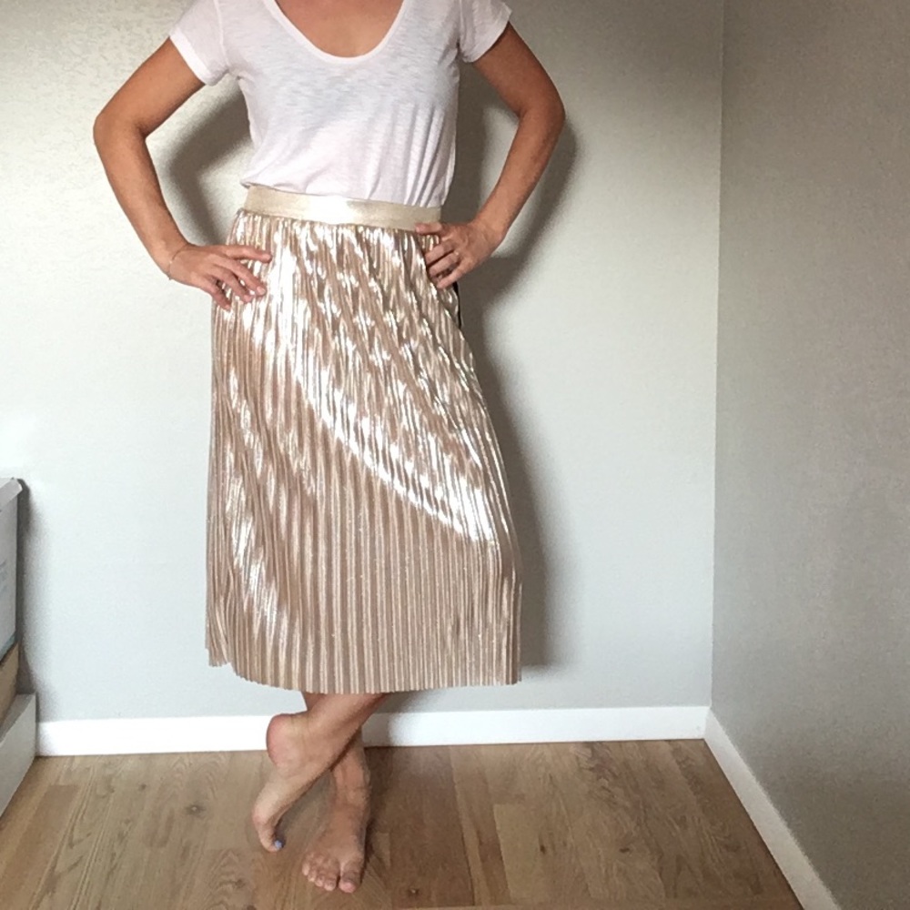 Metallic Champagne Gold Pleated Skirt